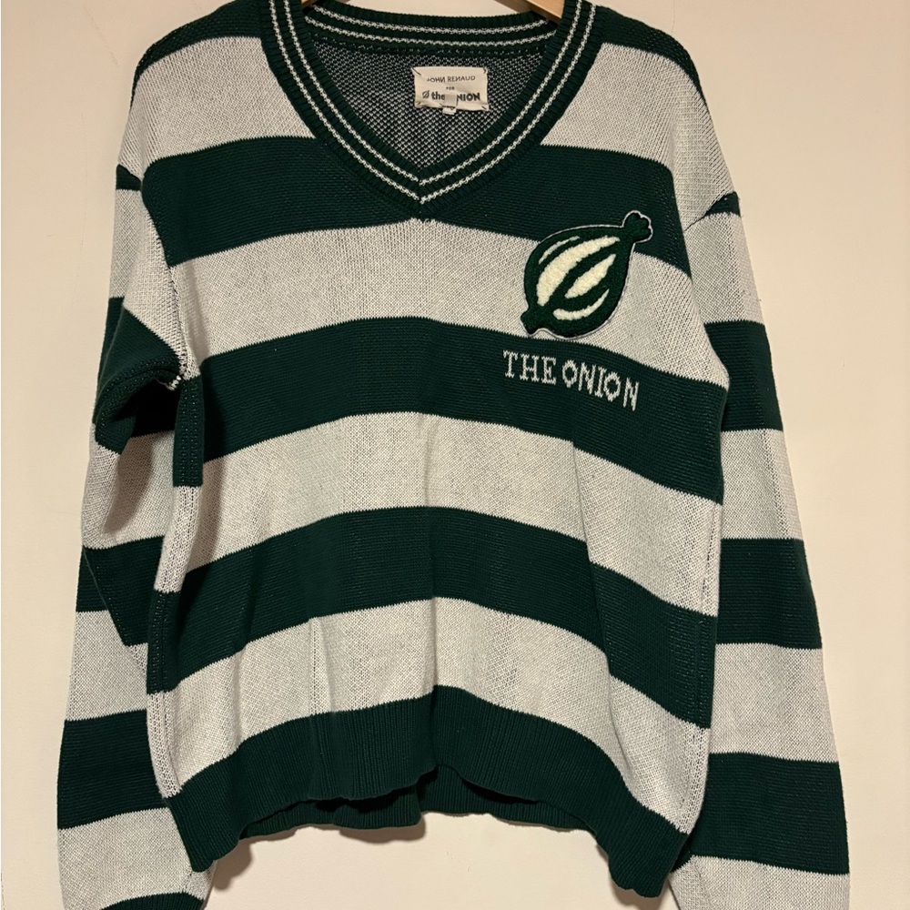 VERY RARE! John Renaud for The Onion - Green and White Striped Sweater